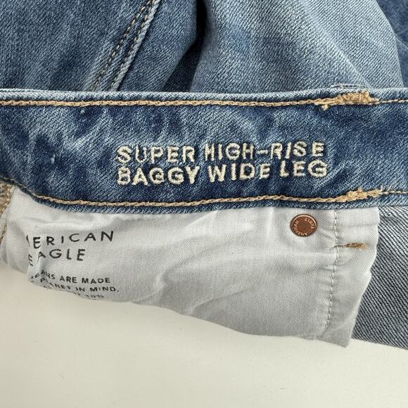 American Eagle Dreamy Drape Stretch Super High-Waisted Baggy Wide-Leg Jeans 12L - Picture 6 of 11